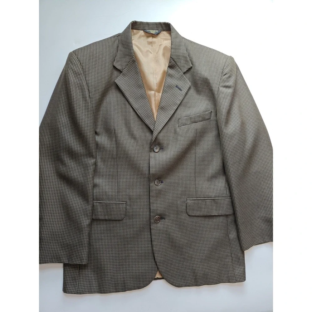 J Riggins Mens Sports Coat 42R Brown Geometric Wool Blazer 3 Button USA E703